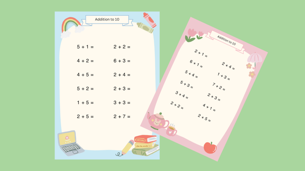 幼児から小学生まで使える無料の足し算ドリル【１０までの足し算】